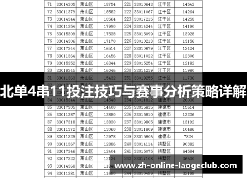 北单4串11投注技巧与赛事分析策略详解